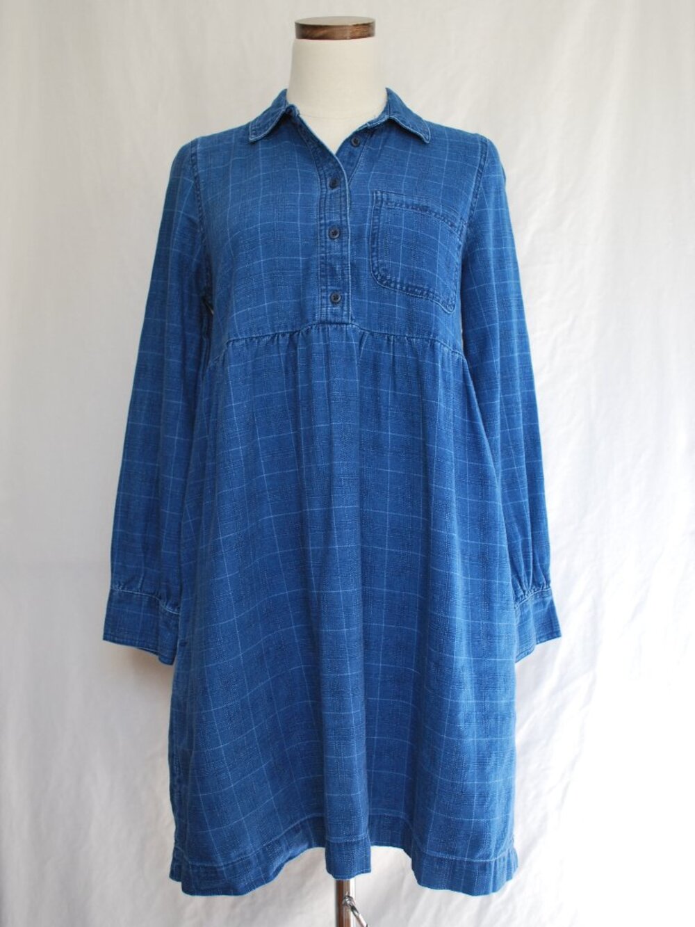 Madewell Denim Babydoll Shirtdress | Indigo Plaid | Small
